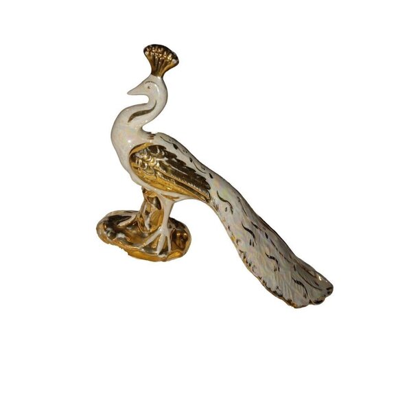 Vintage Bel-Air Pottery USA Lusterware with Gold Gifting Set of 3 Peacocks - Picture 10 of 16